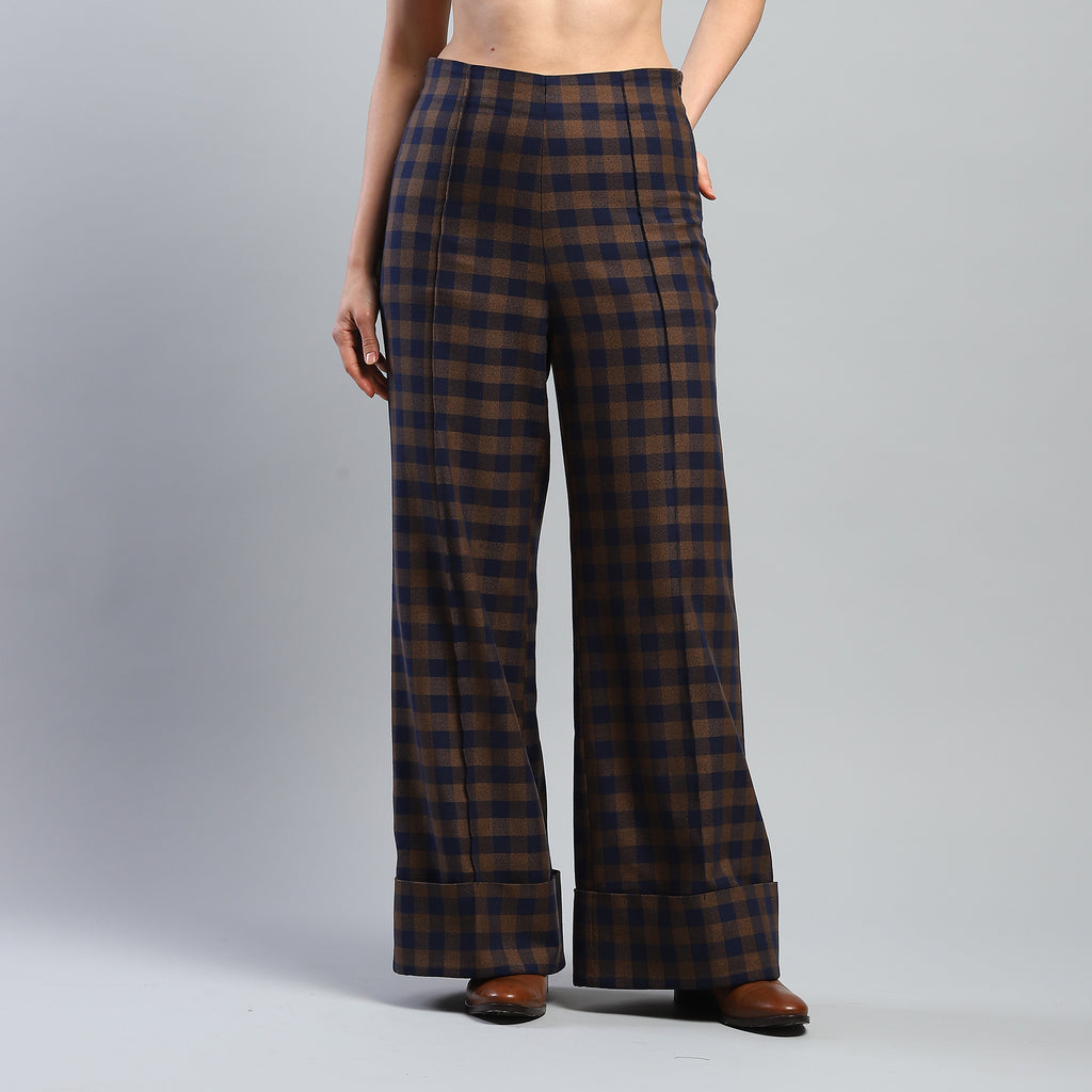 Yara Check Wide-Leg Trousers