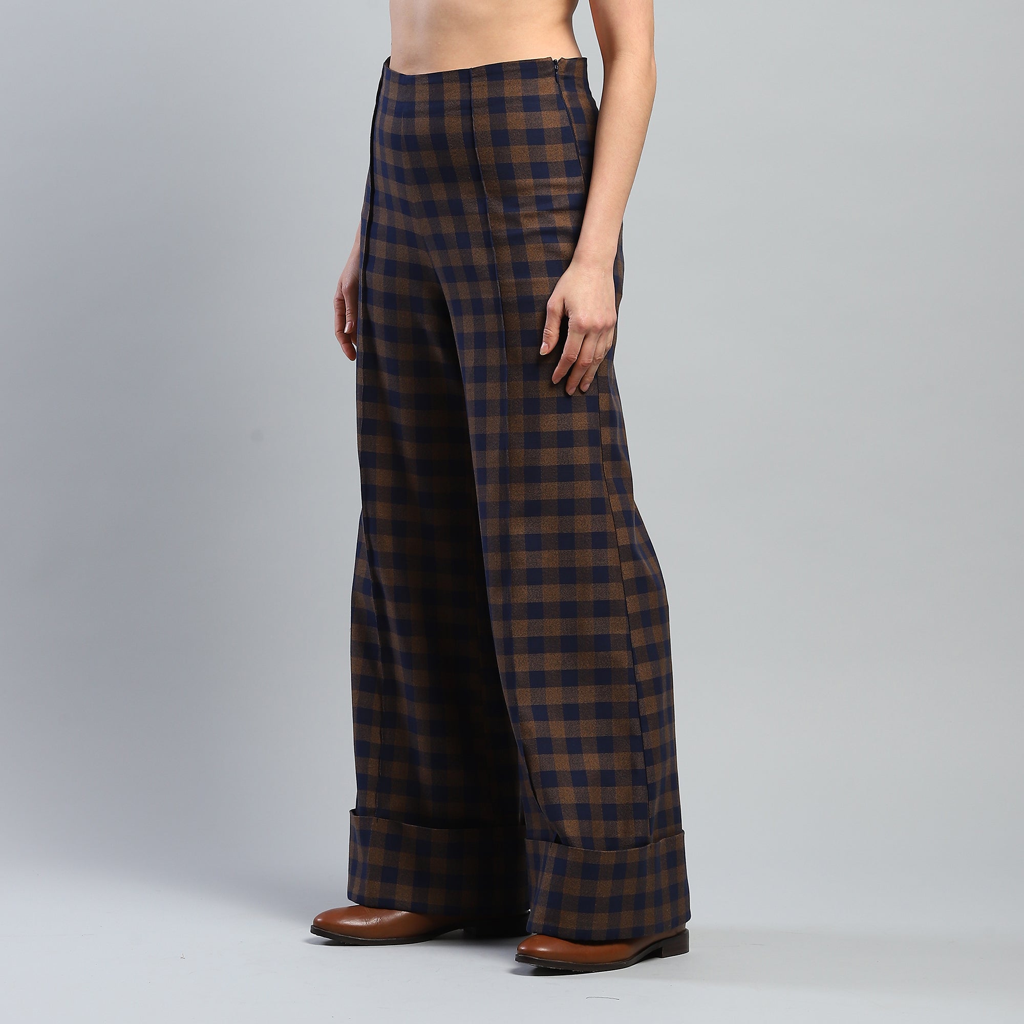 Yara Check Wide-Leg Trousers