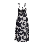 Black floral patterned dress on a white background
