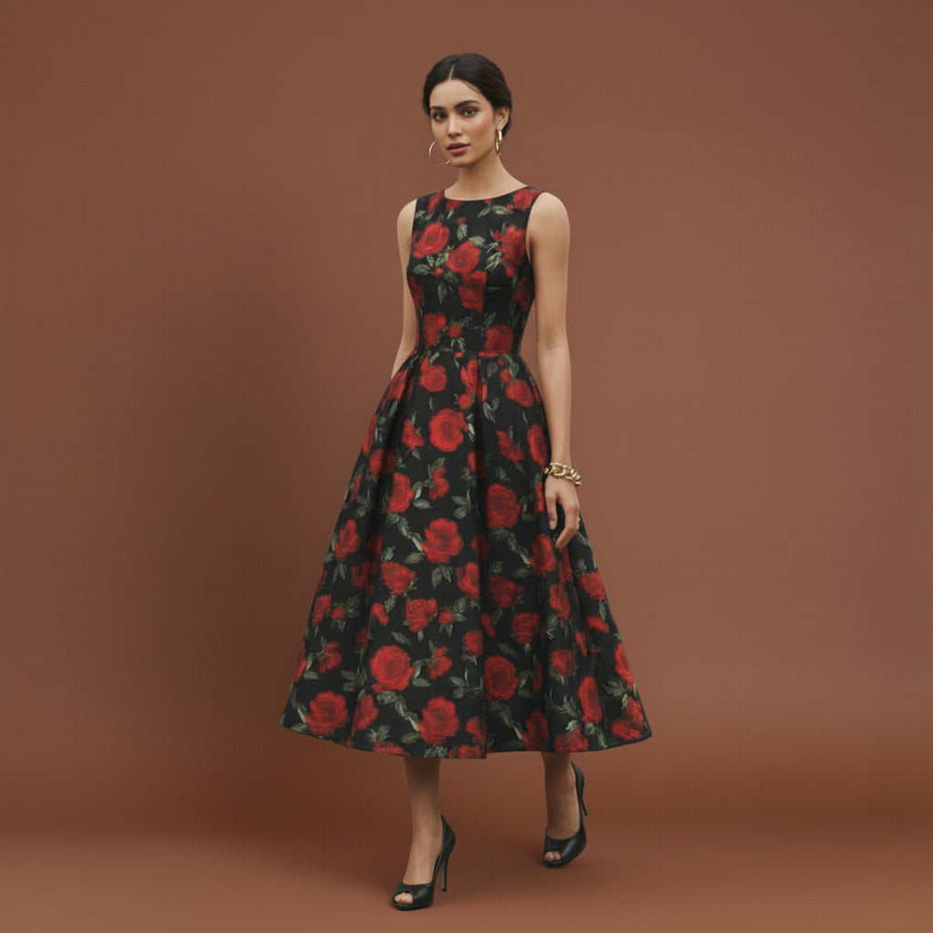 Noir Rose Midi Dress