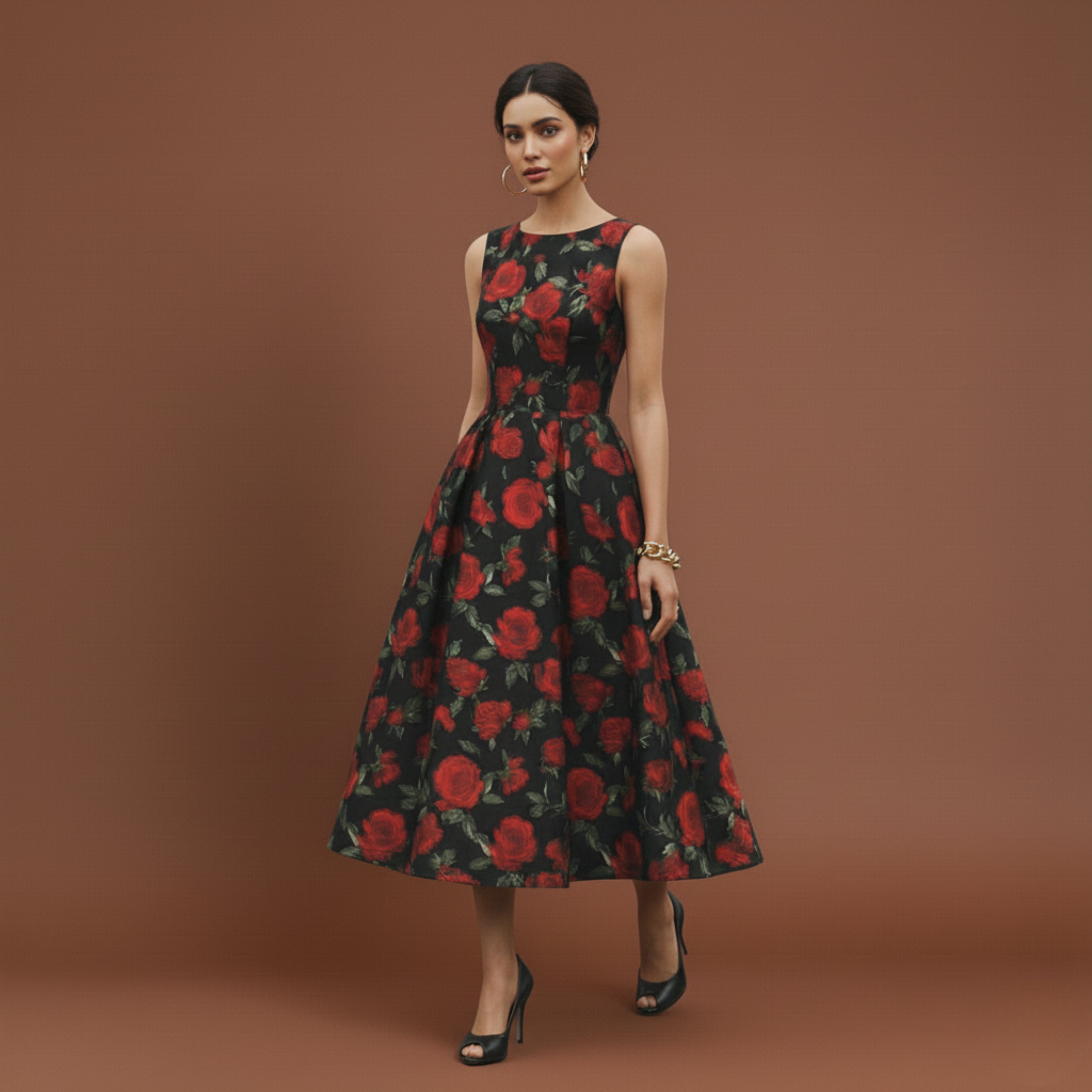 Noir Rose Midi Dress