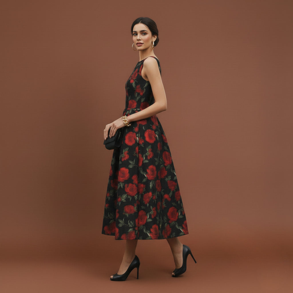 Noir Rose Midi Dress