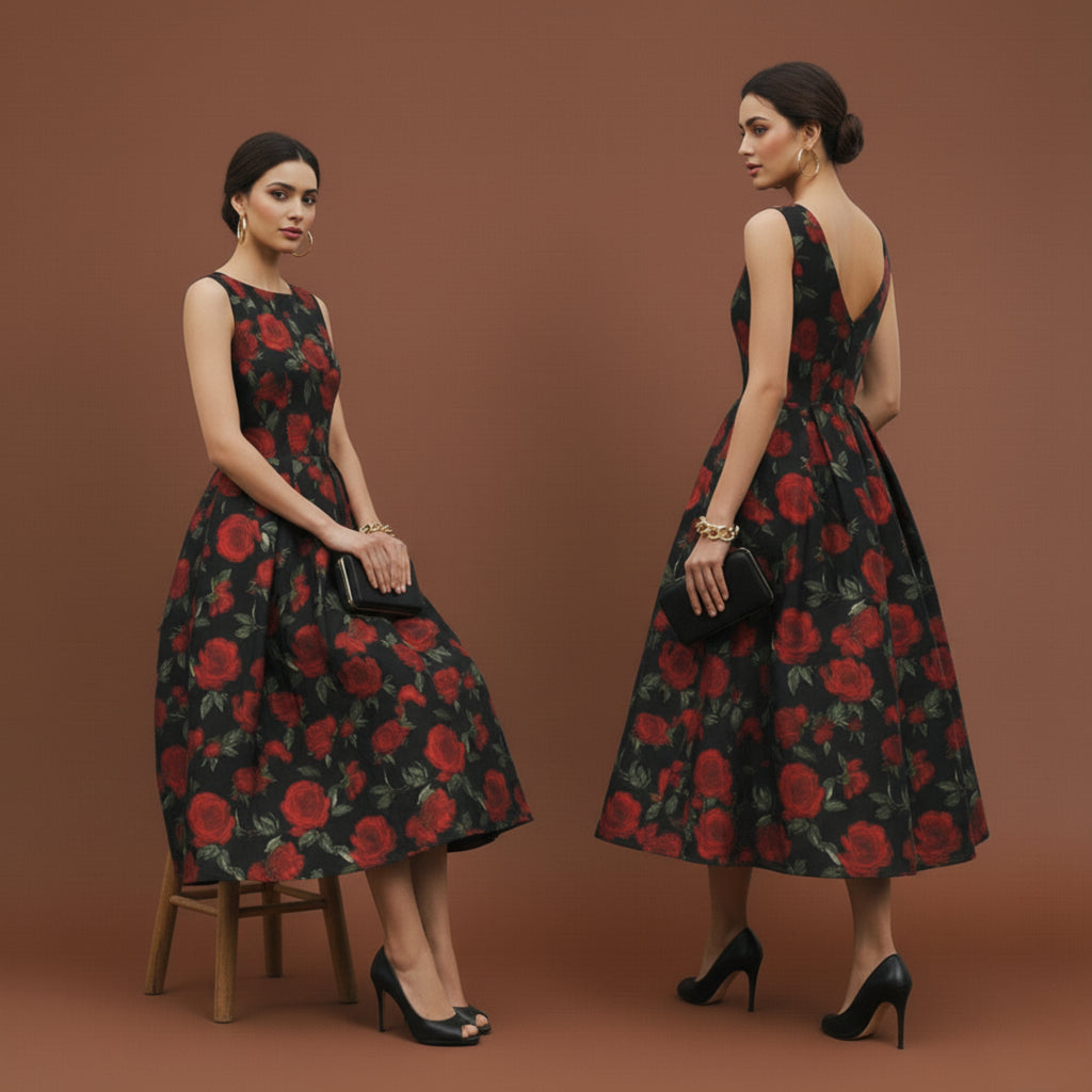 Noir Rose Midi Dress