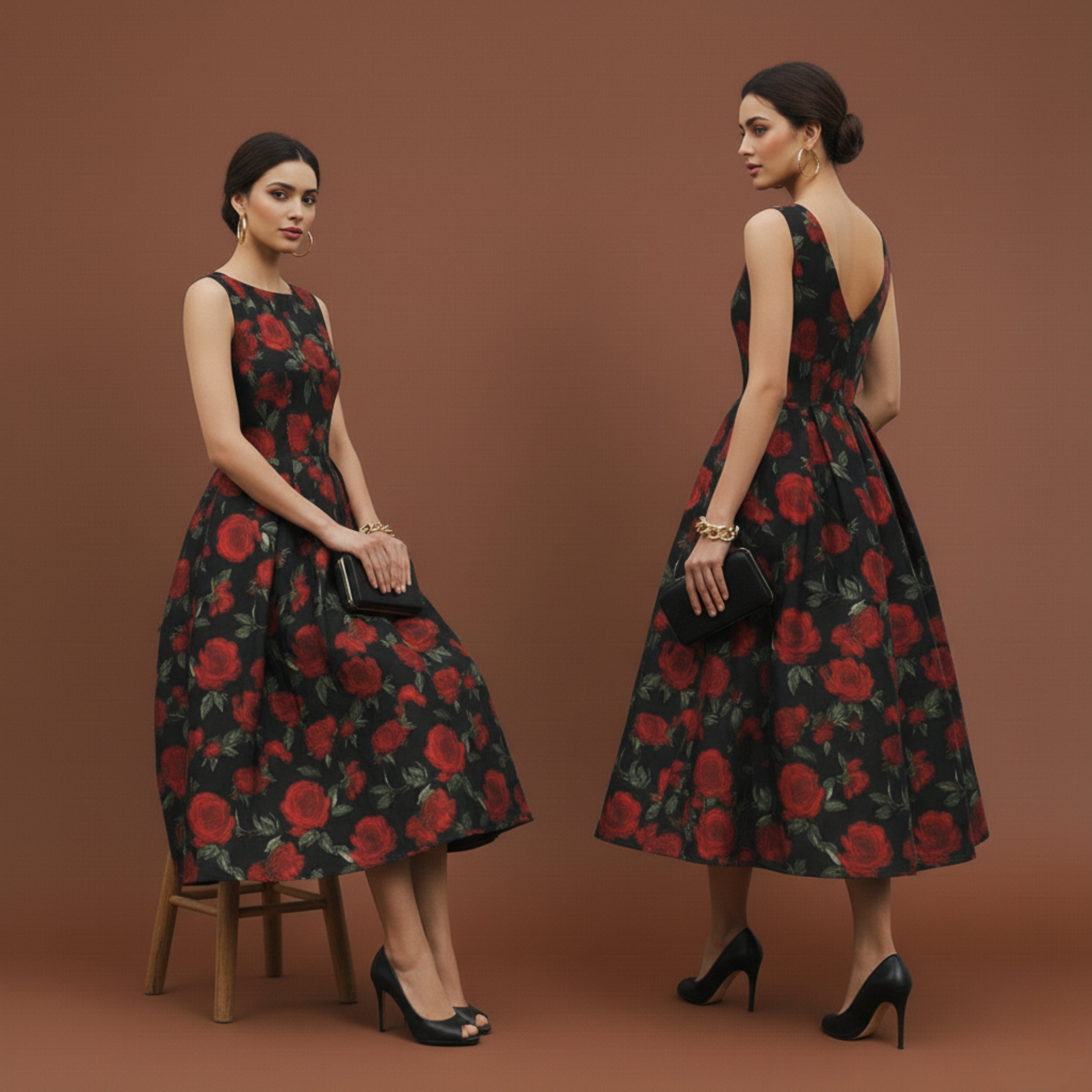 Noir Rose Midi Dress