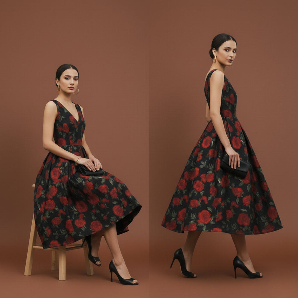 Noir Rose Midi Dress