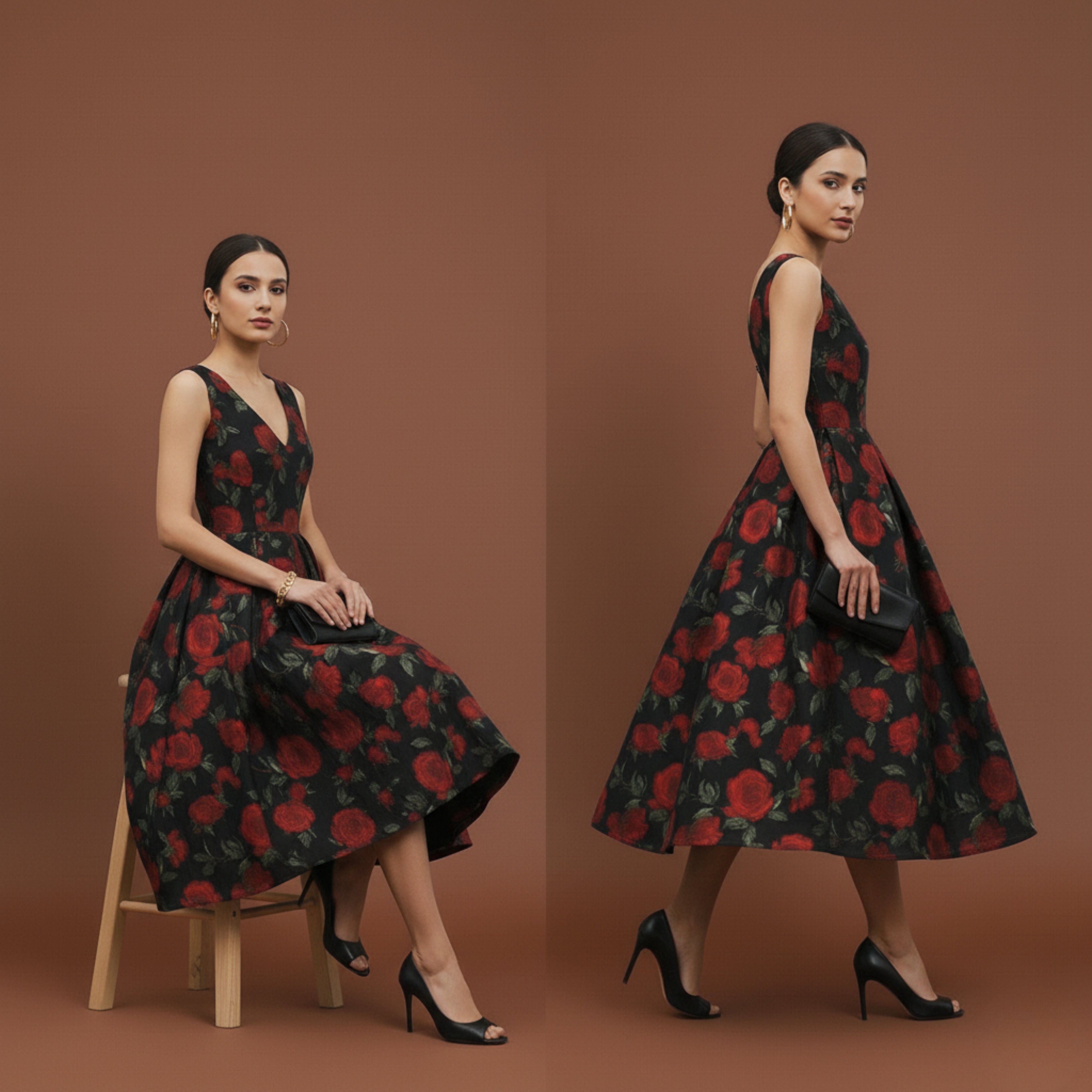 Noir Rose Midi Dress