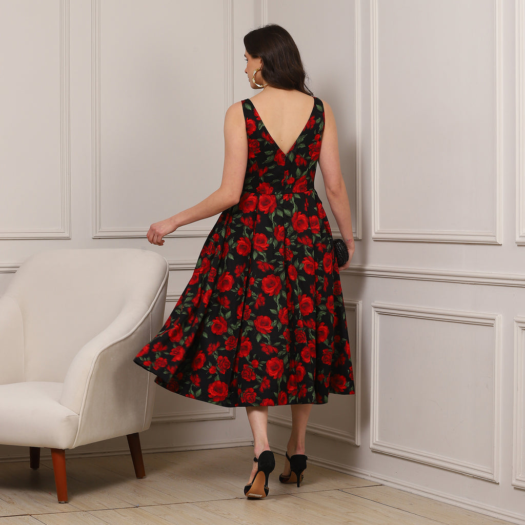 Noir Rose Midi Dress - Ash And Amber