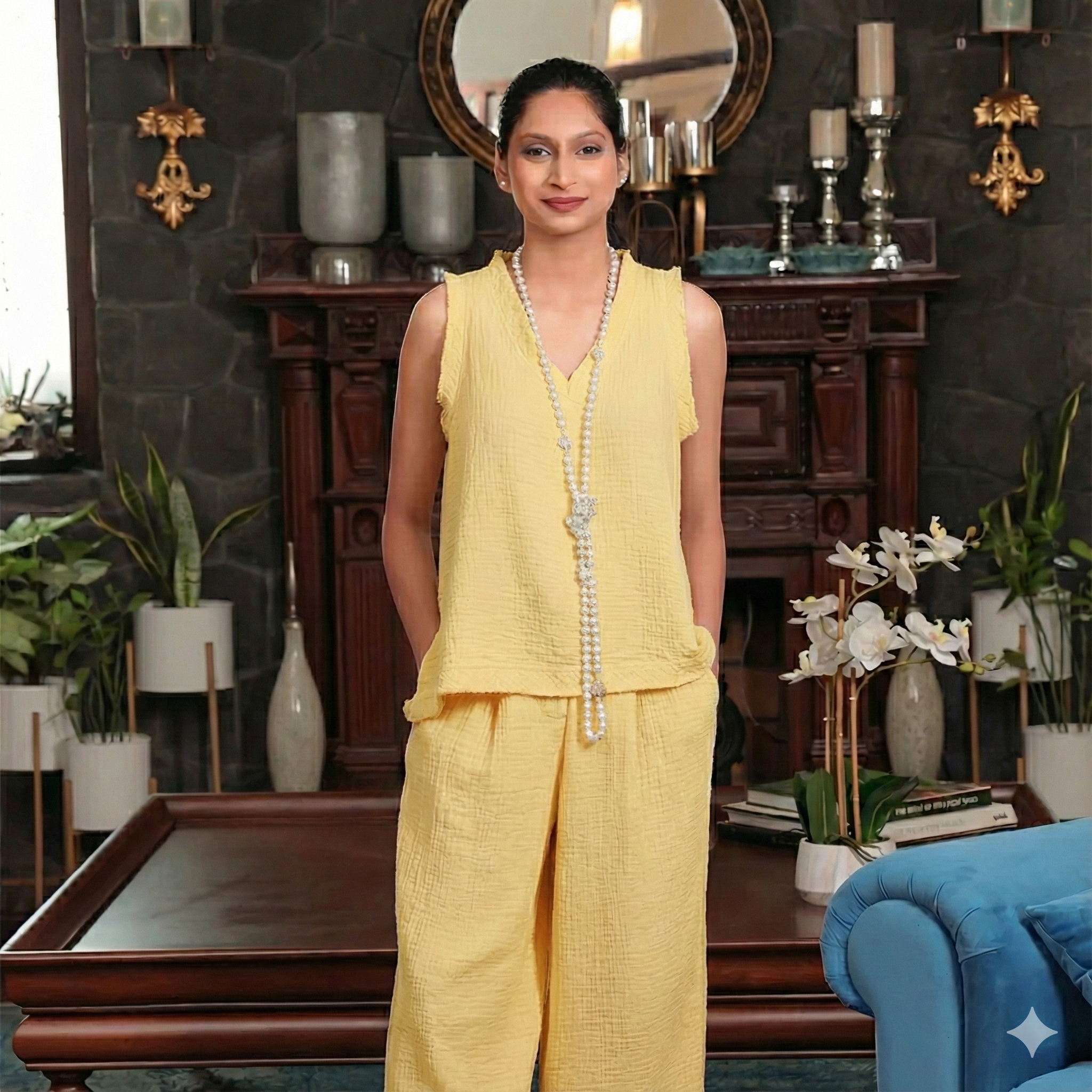 Chhaya Sleeveless Top & Reva Wide Leg Pants Set