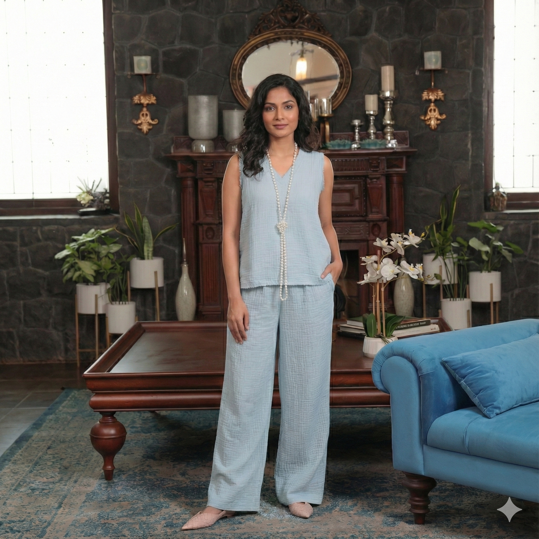 Chhaya Sleeveless Top & Reva Wide Leg Pants Set