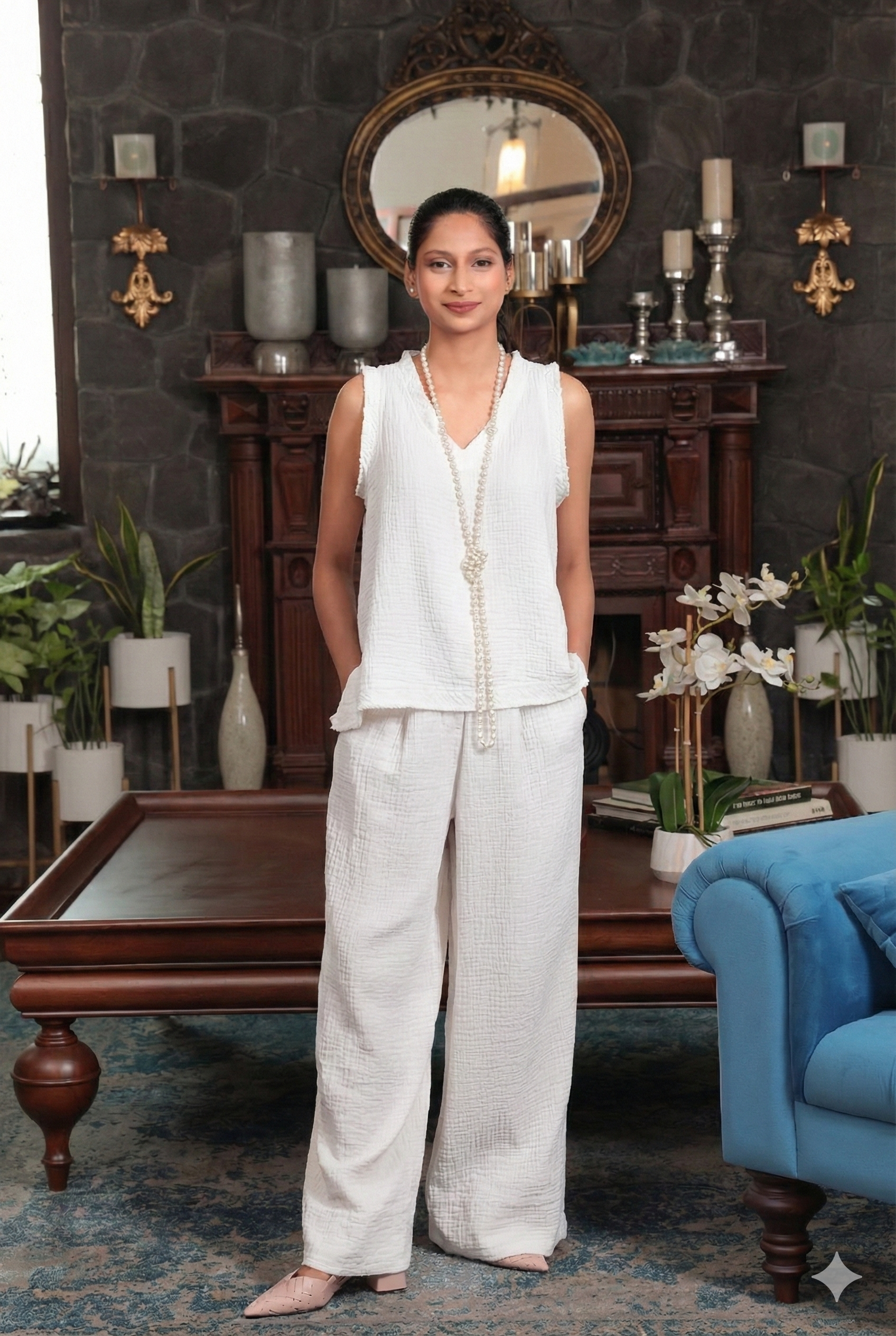 Chhaya Sleeveless Top & Reva Wide Leg Pants Set