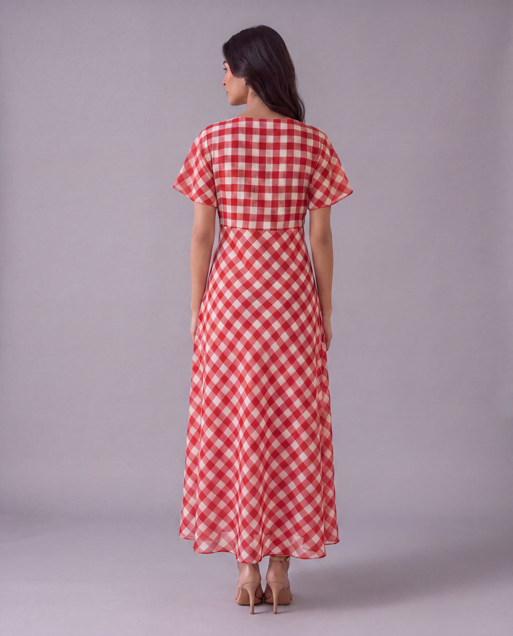 Red Checks Cotton Yarn Dyed Dress