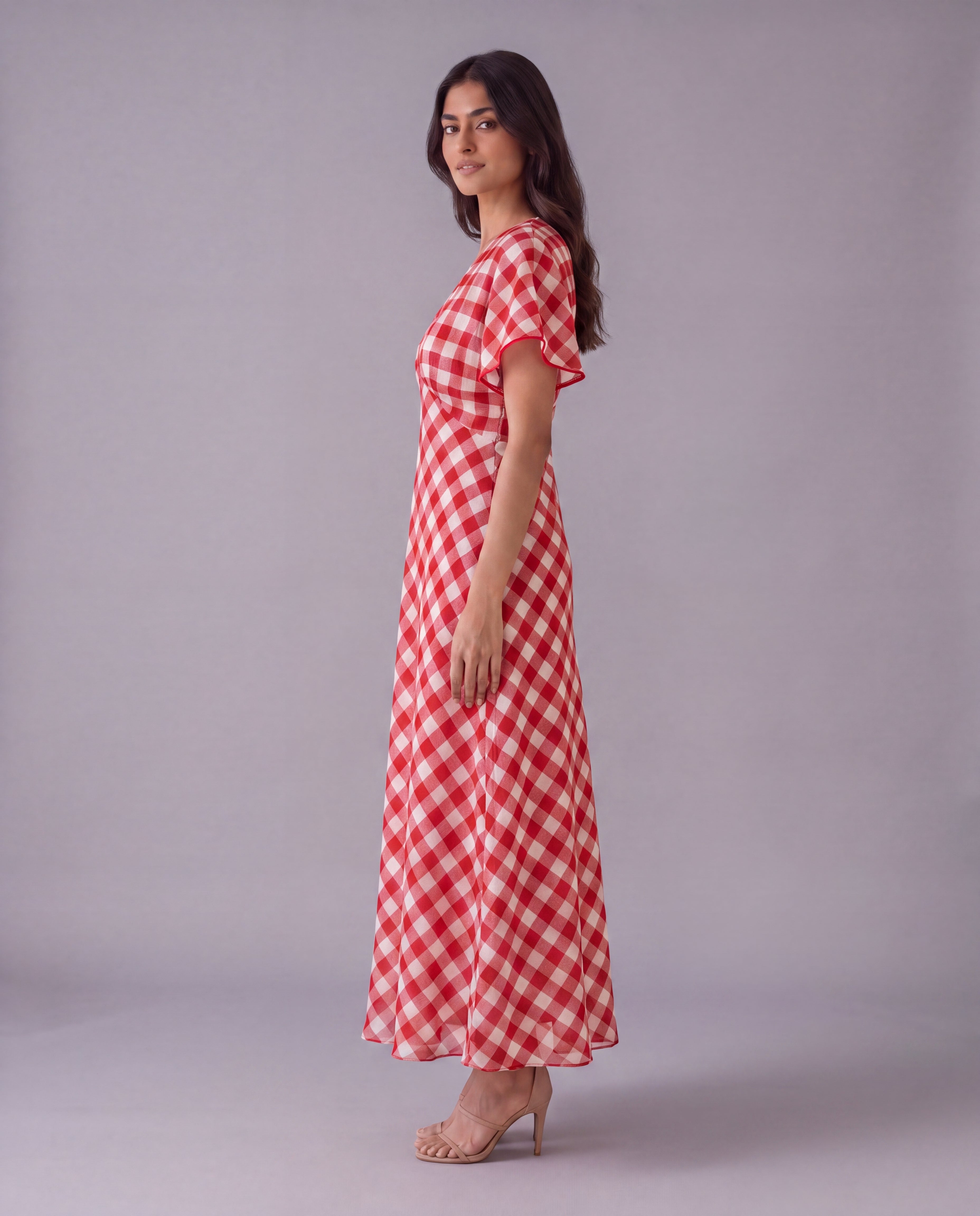 Red Checks Cotton Yarn Dyed Dress