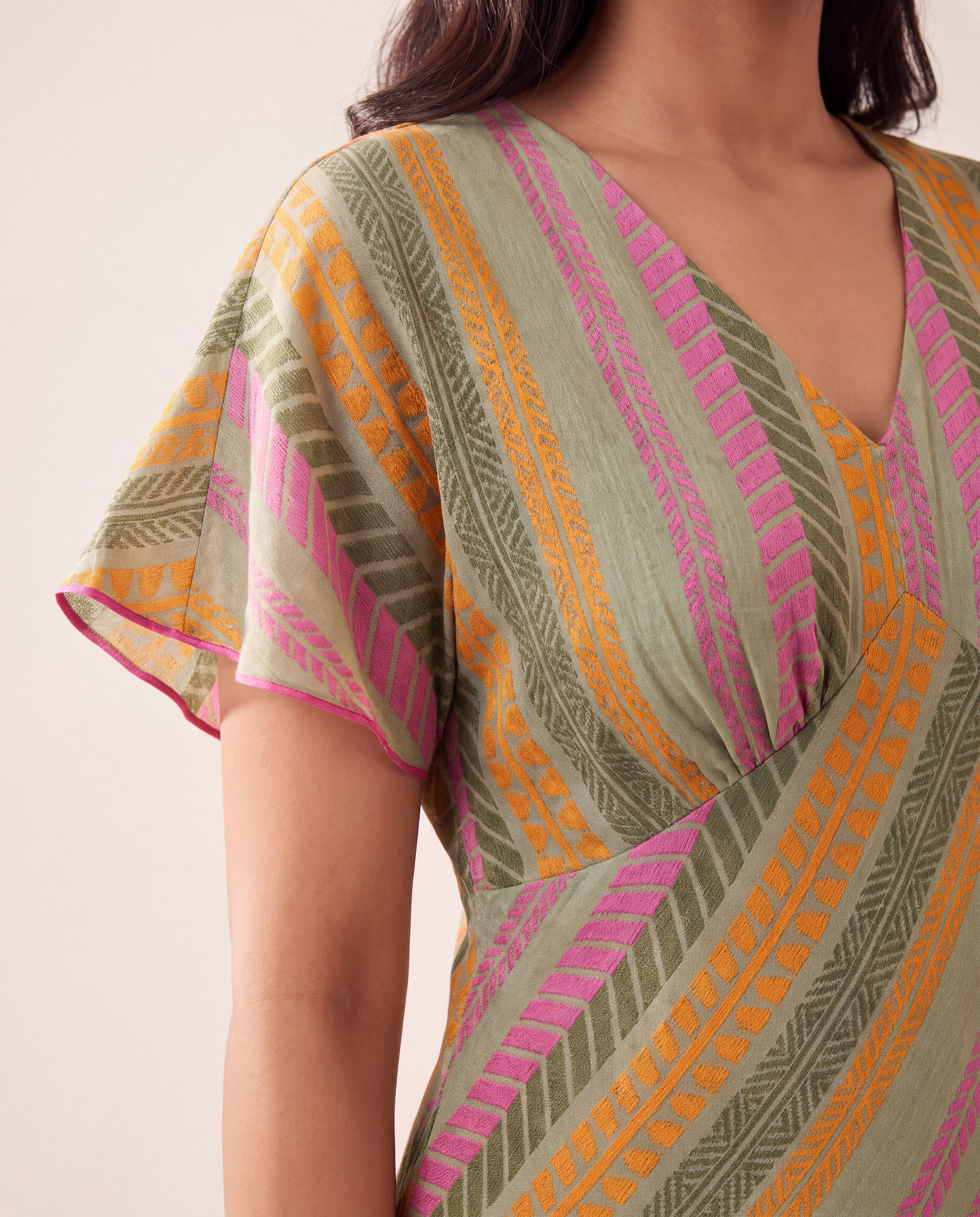 Diagonal Stripe Printed Cotton Midi Dress
