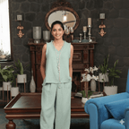 Chhaya Sleeveless Top & Reva Wide Leg Pants Set - Ash And Amber