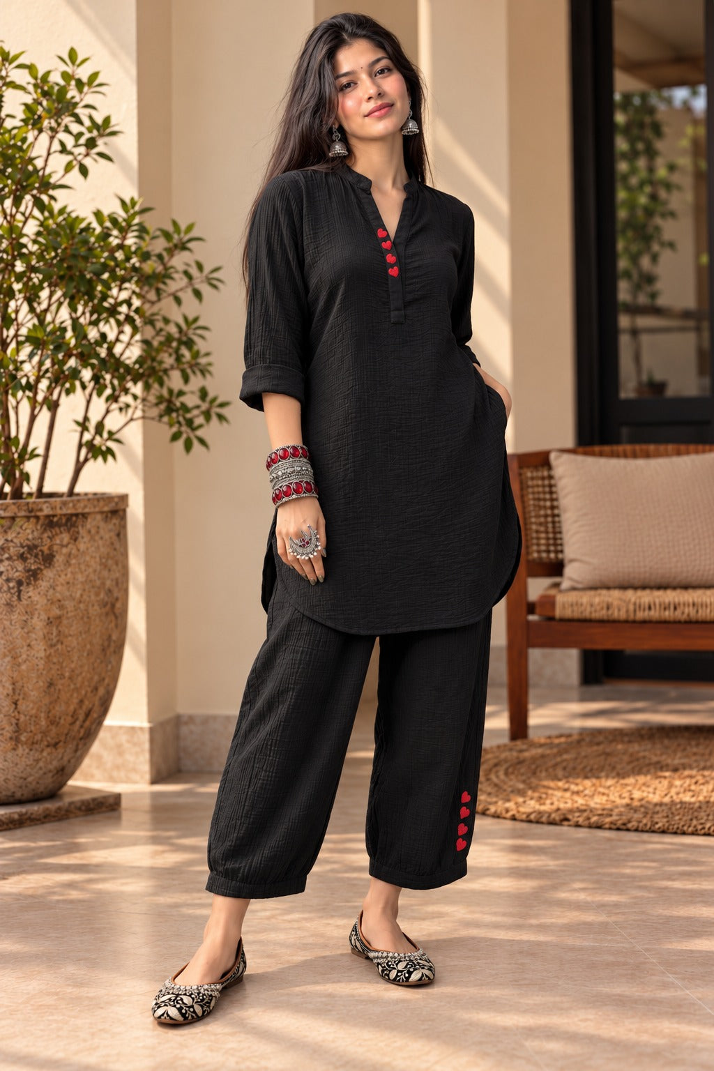 Rangrez double gauze co-ord set in Black
