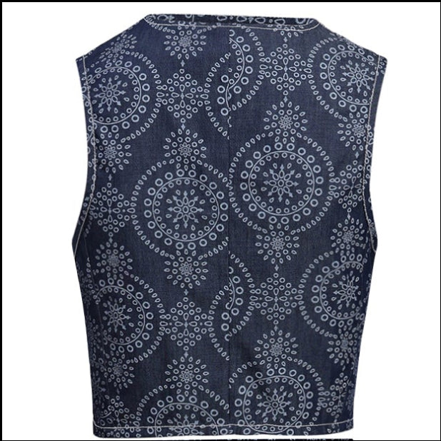 Navy blue patterned vest coat 