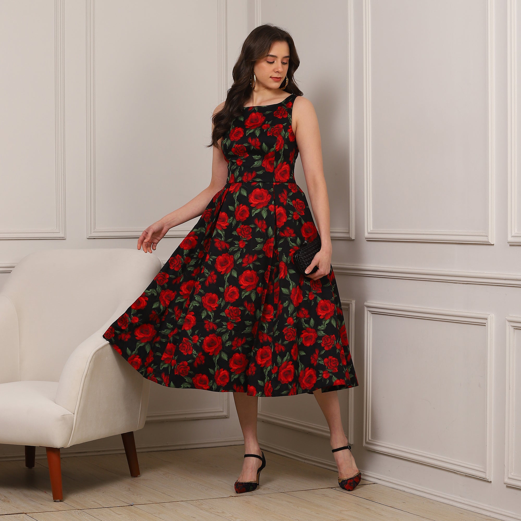 Noir Rose Midi Dress - Ash And Amber