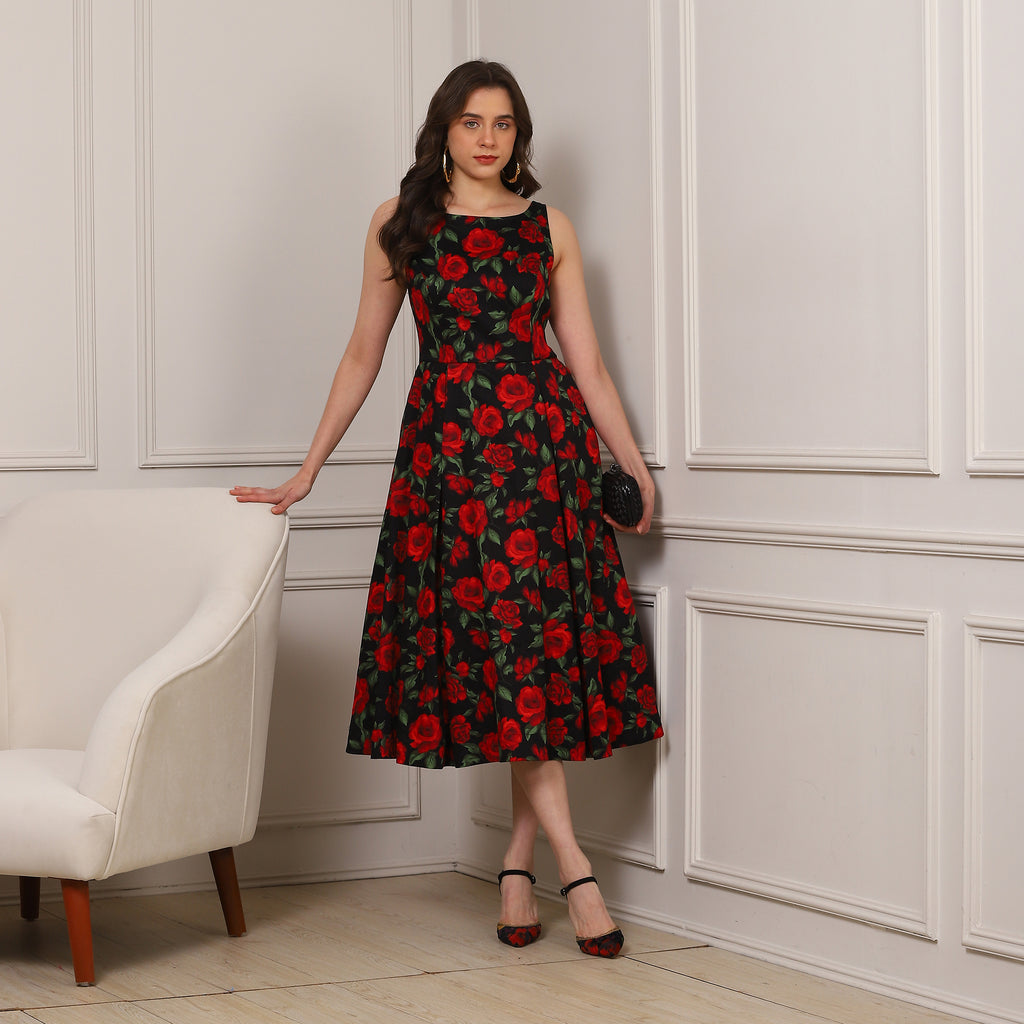 Noir Rose Midi Dress - Ash And Amber