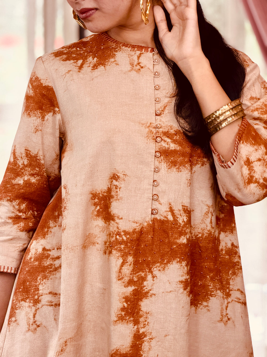 Rustic Muse kurta - close up of bead embellishments and button placket