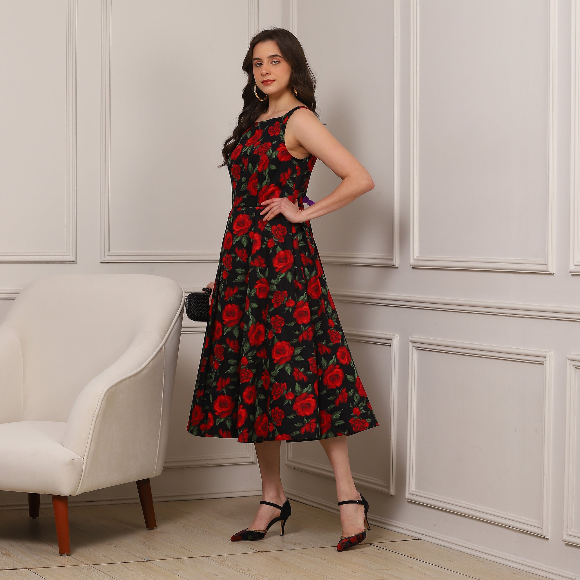 Noir Rose Midi Dress - Ash And Amber
