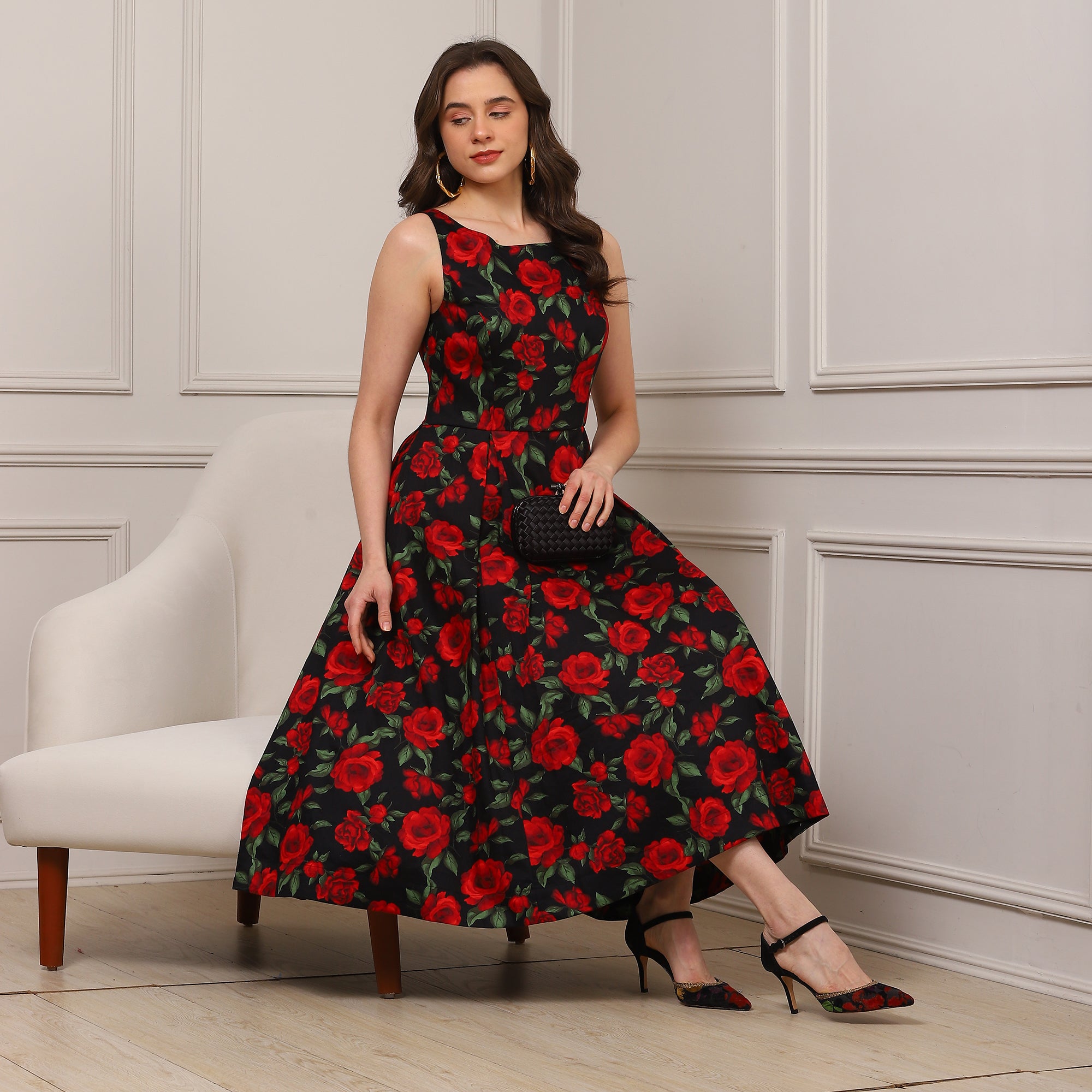 Noir Rose Midi Dress - Ash And Amber