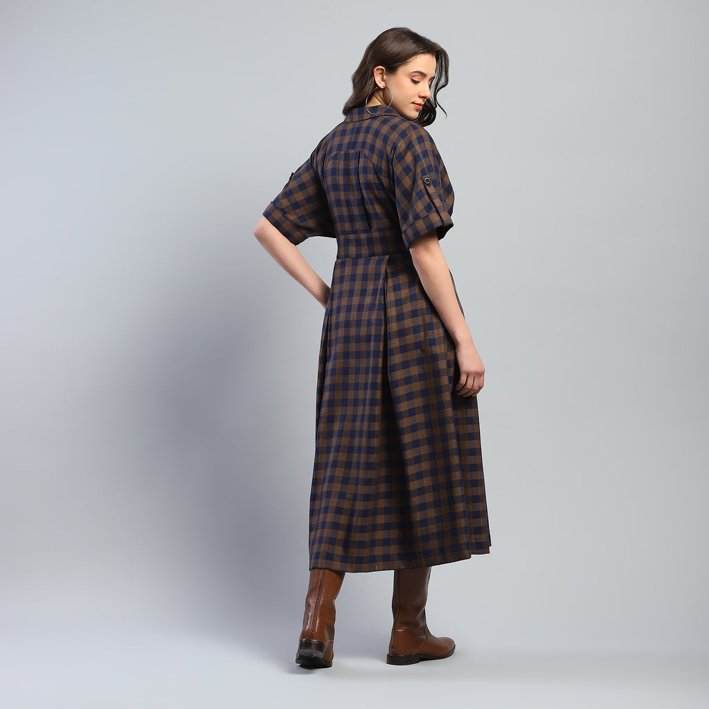 Yara Check Midi Dress - Ash And Amber