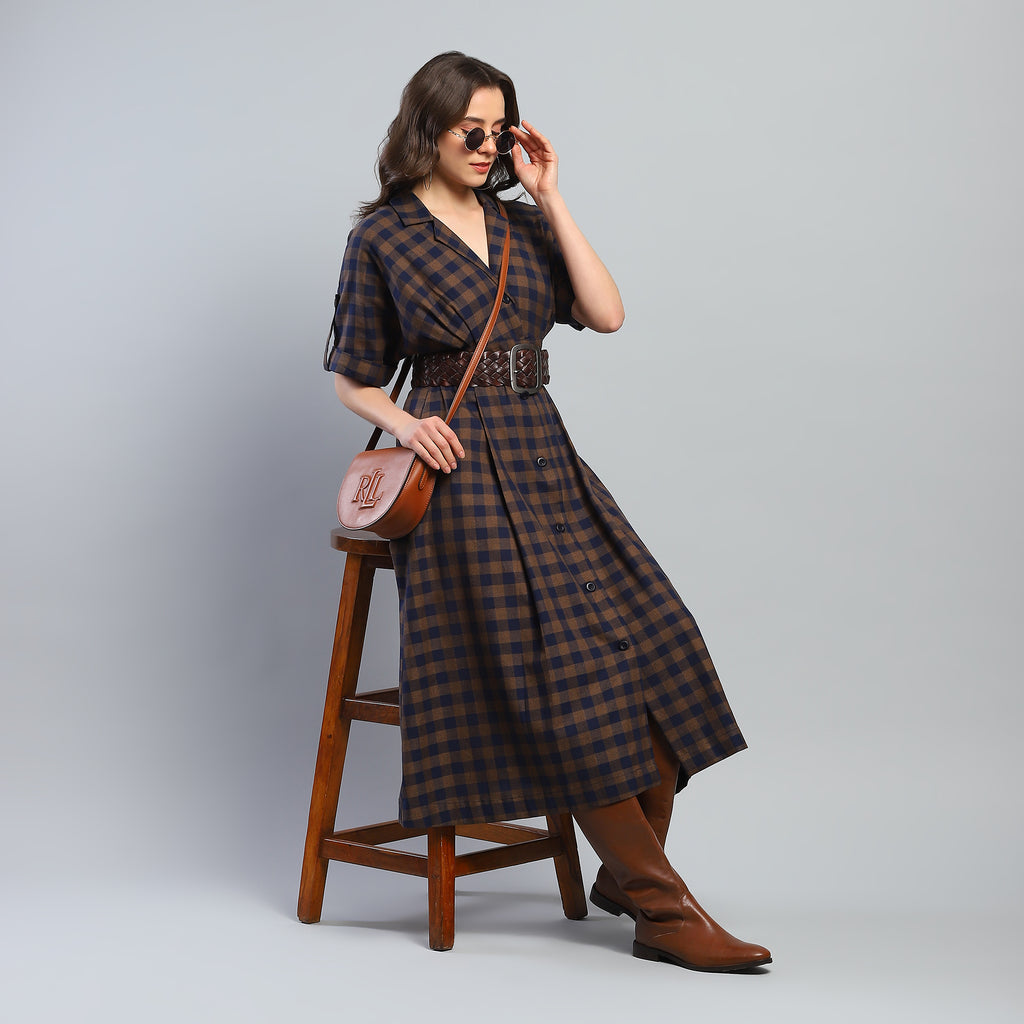 Yara Check Midi Dress - Ash And Amber