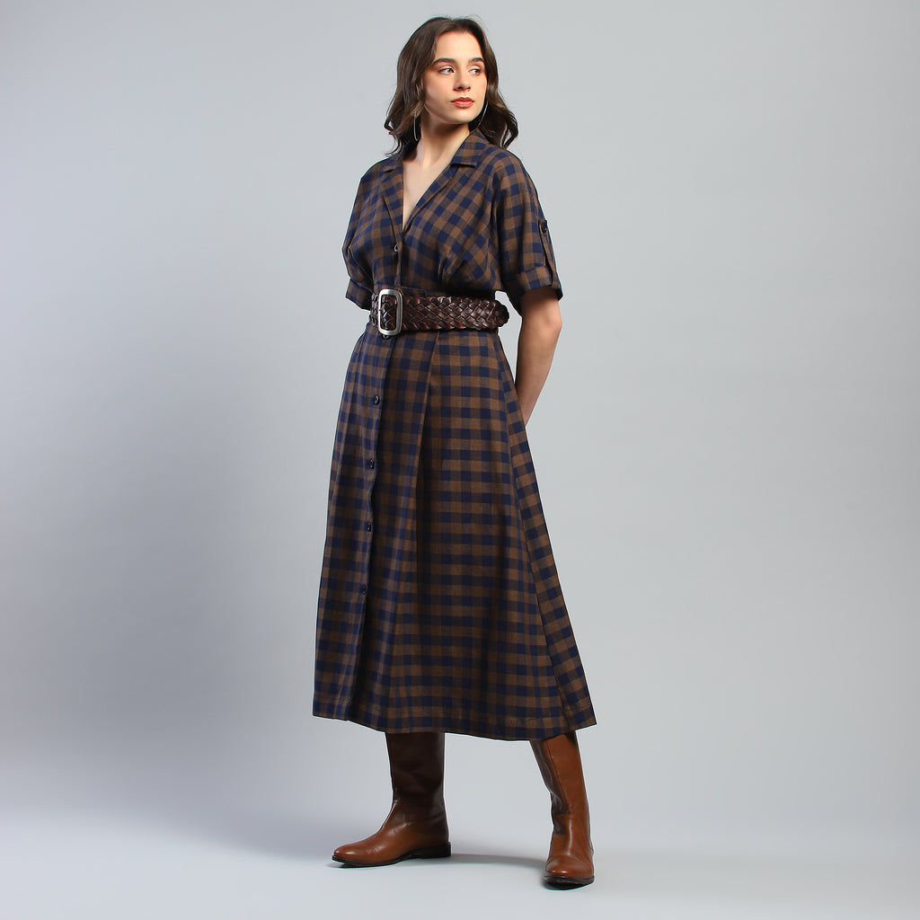 Yara Check Midi Dress - Ash And Amber